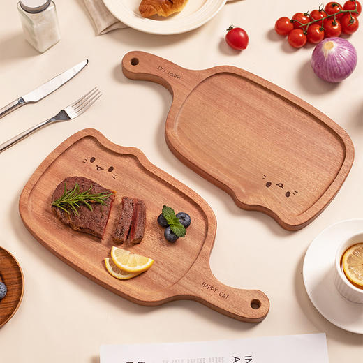 摩登主妇乌檀木牛排餐盘西餐刀叉盘三件套木质猫咪盘子托盘面包披萨盘 商品图0