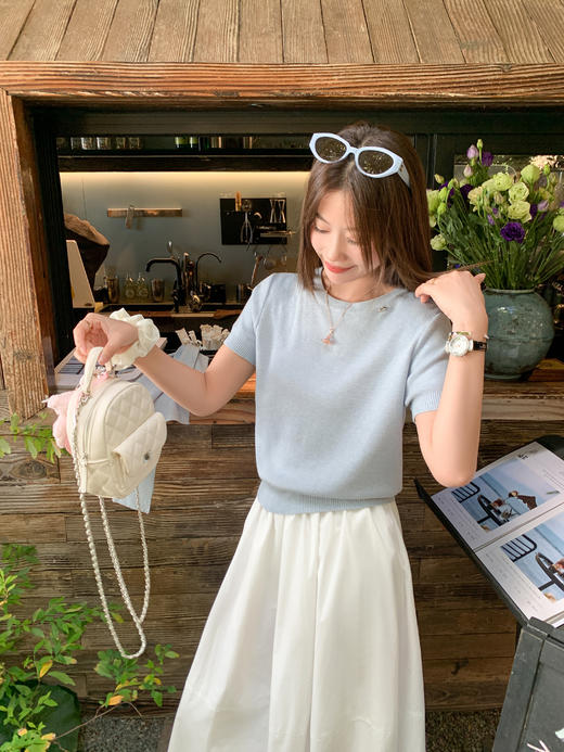 <曾小咸推荐>现货秒杀！微信超特价！设计感3色带披肩短袖针织衫两件套 日常149.99 立减60 秒杀89.99！ 商品图5