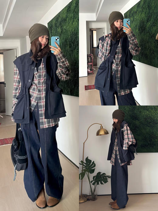 HIDEMI 进口羊毛色织格纹空气感纱线做旧水洗经典宽松知识分子衬衫 商品图1