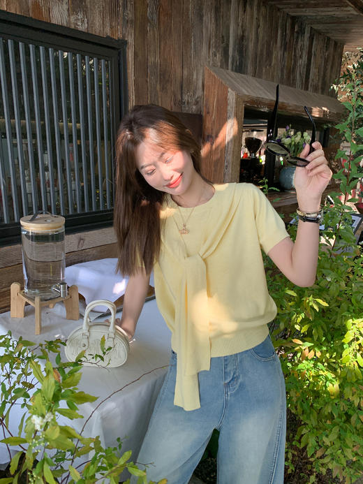 <曾小咸推荐>现货秒杀！微信超特价！设计感3色带披肩短袖针织衫两件套 日常149.99 立减60 秒杀89.99！ 商品图13
