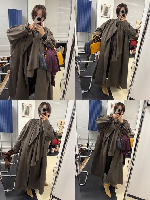 HIDEMI 极简几何不对称围巾设计感卷边宽松长款慵懒文艺风衣 商品图1