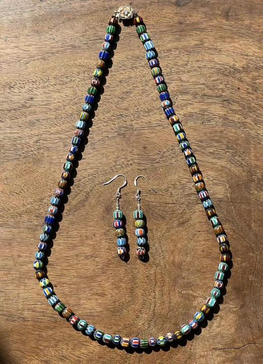 多彩绞胎琉璃凸棱剁珠首饰两件套组，顺丰包邮 商品图0