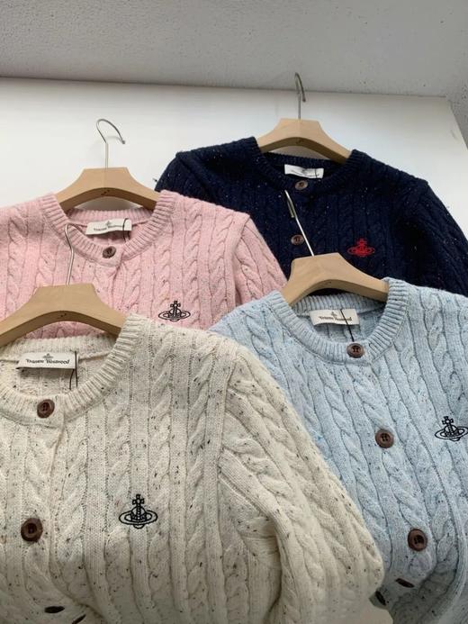 薇薇安土星小logo刺绣针织彩麻绞花羊毛开衫复古毛衣外套 商品图5