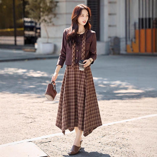 时尚覆古风格纹套装，洋气显瘦短外套半身裙两件套HR-CPYY8165 商品图2