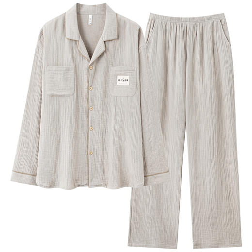 【透气婴儿棉】自然醒「椰椰奶泡」双层纱秋季柔软全棉情侣长袖睡衣A类简约家居服套装JLM 商品图10