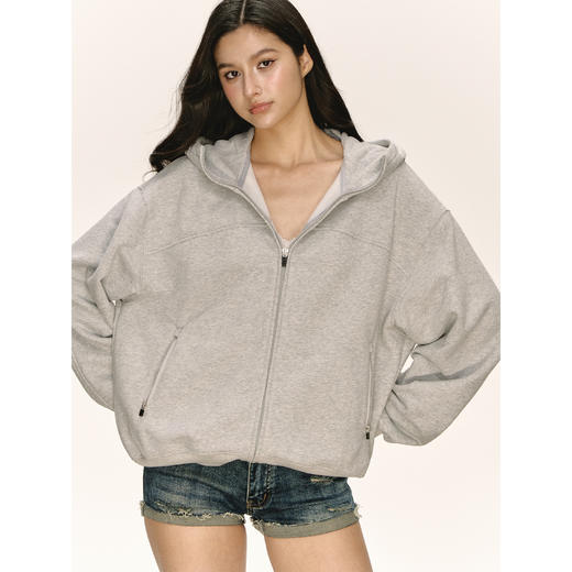 Ariseism 美式复古设计感加厚连帽开衫卫衣外套女秋季新款上衣 商品图3