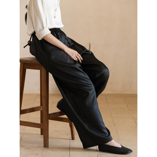 牧衣游原创 19姆米重磅香云纱净色裤子宽松百搭极简黑色长裤 云畔 商品图1