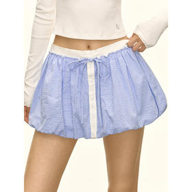 Ariseism 美式复古设计感蓝白格子花苞裙女秋季新款裙子