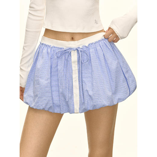 Ariseism 美式复古设计感蓝白格子花苞裙女秋季新款裙子 商品图0