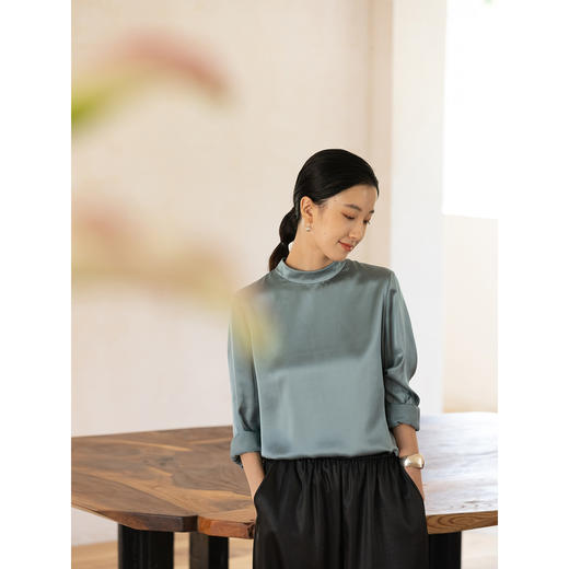 牧衣游原创 16姆米净色真丝衬衫女新款通勤极简百搭气质衬衣 尘音 商品图3