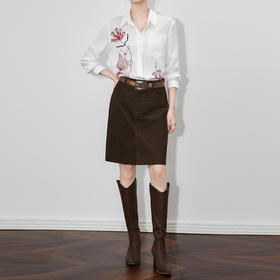 摩登复古灯芯绒前开叉半身裙，高腰显瘦配质感皮带WLZD-2512107