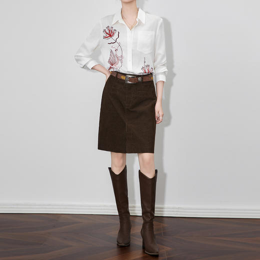 摩登复古灯芯绒前开叉半身裙，高腰显瘦配质感皮带WLZD-2512107 商品图0