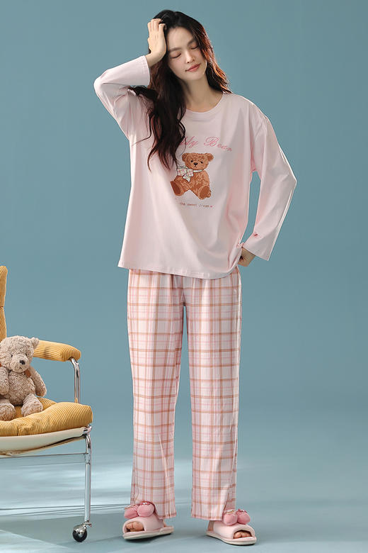 【抗菌新疆棉】自然醒「落日甜酒」纯棉秋季A类长袖睡衣女士可外穿家居服套装JLM 商品图8