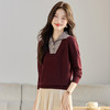 QL-8367条纹翻领拼接假两件撞色针织衫女2025秋冬新款高级感毛衣打底内搭 商品缩略图2