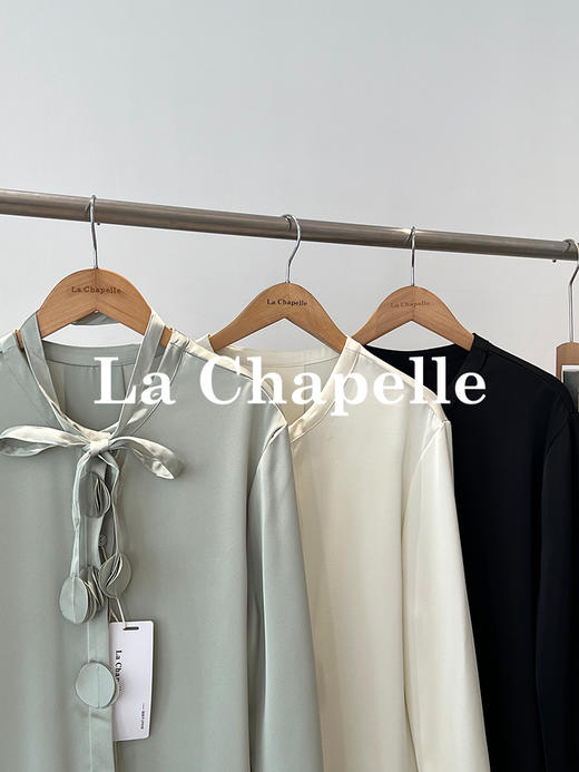 会员福利【飘带衬衫+垂坠顺滑】拉夏贝尔/La Chapelle法式垂感缎面立体花朵飘带设计感长袖衬衫 商品图7