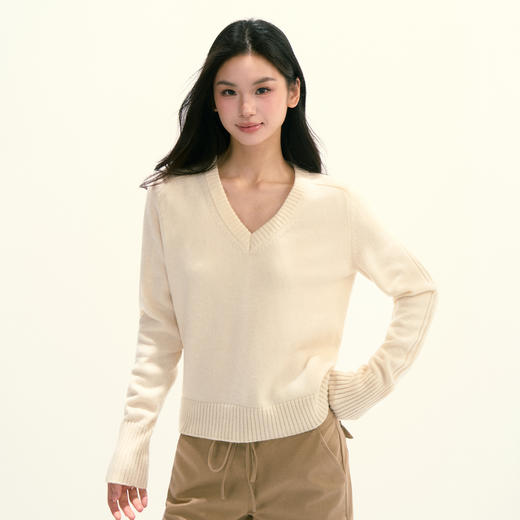 Ariseism 美式复古设计感绵羊毛v领针织毛衣女秋季新款修身上衣 商品图0