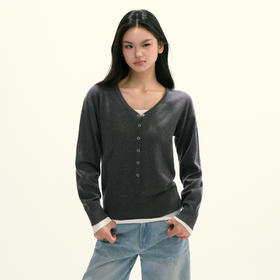 Ariseism 美式复古设计感v领针织开衫女秋季新款修身长袖上衣
