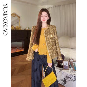 余潇潇【琥珀典礼】复古精致绵羊毛混纺粗花呢编织小香外套