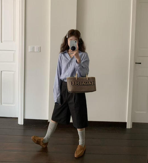 韩国h家新款口袋亚麻衬衣衬衫08271 商品图8