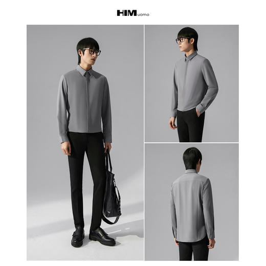HIM漢崇 商务斯文长袖衬衫男经典方领修身日常通勤衬衣 2025秋季 商品图4