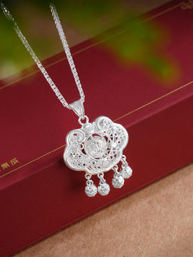 子佩集S990银【福慧齐臻】套链项链【MXDZ026】纯银花丝锁四个球2509