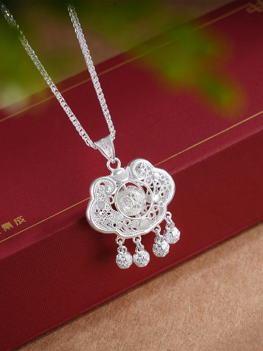 子佩集S990银【福慧齐臻】套链项链【MXDZ026】纯银花丝锁四个球2509 商品图0