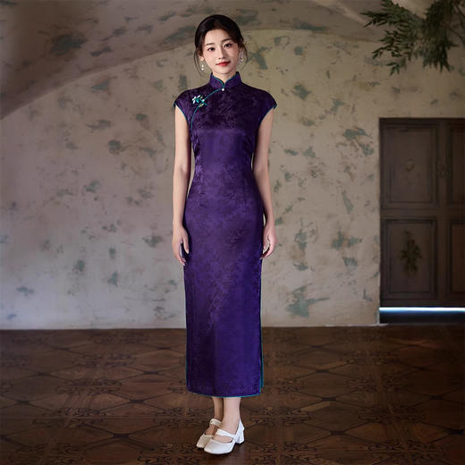 【紫气东来】新中式真丝旗袍JD01008 商品图0