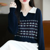 LSX8775 2025年秋季新款撞色polo领提花针织衫女 复古风长袖百搭时尚毛衣 商品缩略图2