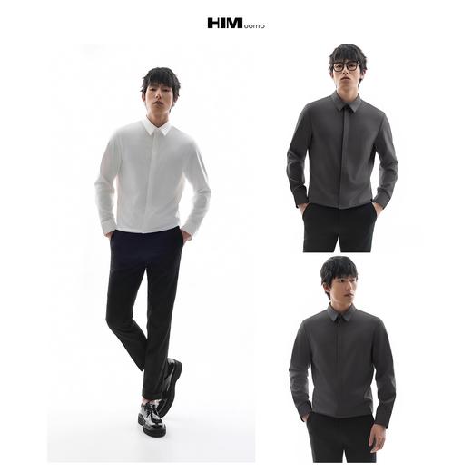 HIM漢崇  暗钮门襟长袖衬衫男职场通勤商务正装易打理衬衣2025秋季 商品图3