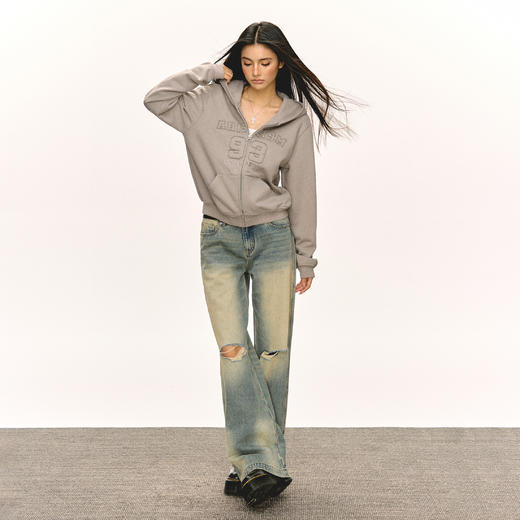 Ariseism 美式复古设计感卫衣外套女秋季新款休闲百搭宽松帽衫 商品图4