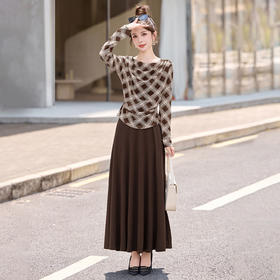 设计感格纹撞色套装裙SNX3185