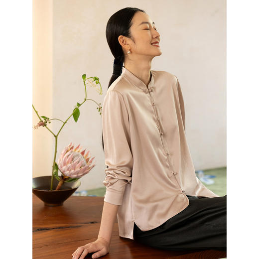 牧衣游原创 22姆米重磅净色真丝衬衫极简通勤百搭中式衬衣 挽庭 商品图3