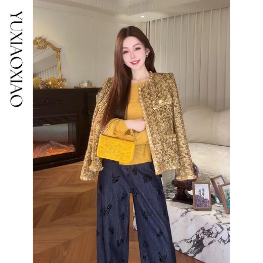 余潇潇【琥珀典礼】复古精致绵羊毛混纺粗花呢编织小香外套 商品图3