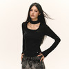 Ariseism 美式复古设计感黑色透款长袖针织衫女秋季新款修身上衣 商品缩略图2