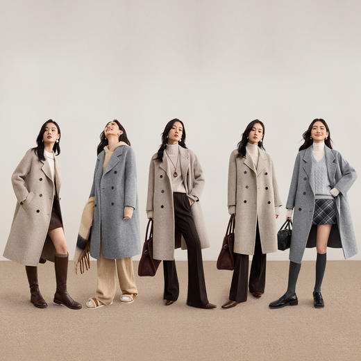 【内购】【68支绵羊毛】智性英伦风翻驳领双排扣宽松厚保暖长款双面呢大衣-W54OA8790 商品图2