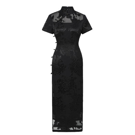 真丝旗袍剪花绡蚕丝黑色提花改良JD25068 商品图4