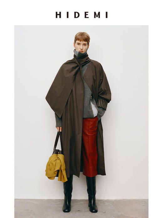 HIDEMI高领绵羊毛针织衫秋冬新款宽松螺纹翻领撞色设计感套头毛衣 商品图8