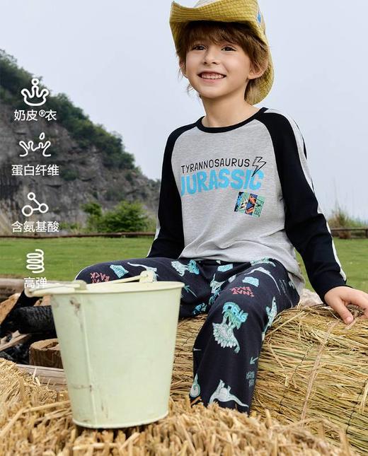 【云粉节】8楼爱慕儿童Aimer Kids男孩奶皮探秘侏罗纪长睡裤AK242J491，吊牌价329元 商品图1