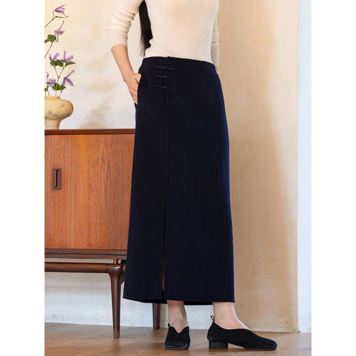 牧衣游原创 纯羊毛双面呢半身裙新款软糯舒适开叉百搭直筒裙 安河 商品图1