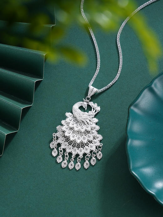 子佩集S990银【银翠尾】套链【QBLSH-29】孔雀花丝项链2509 商品图3