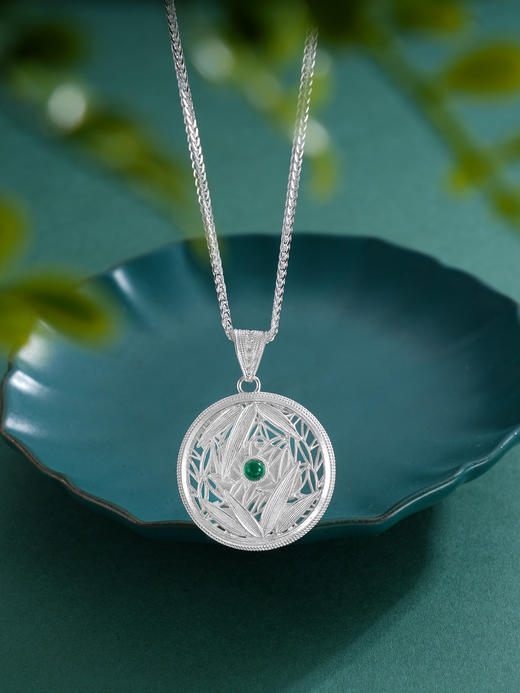 子佩集S990银【竹林隐士】双面套链项链【DSDZ002】大师工坊原创作品花丝珐琅彩绿玉髓熊猫 商品图6