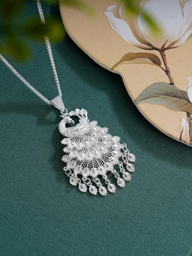 子佩集S990银【银翠尾】套链【QBLSH-29】孔雀花丝项链2509