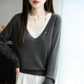 奥伊米初秋撞色修身上衣百搭女假两件舒适羊毛针织衫NJR585