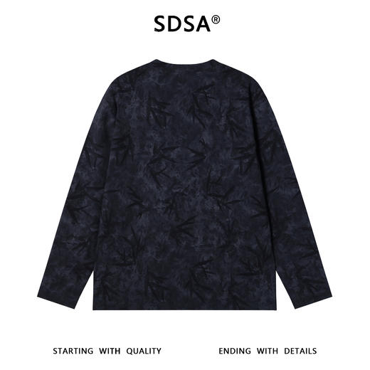 SDSA男士秋冬新款痞帅男装扎染竹叶印花鸡眼领口交叉长袖T恤百搭 商品图4