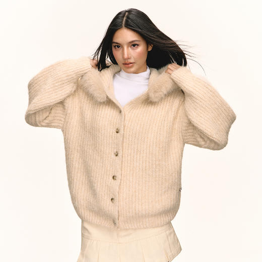 Ariseism 美式复古设计感毛毛帽子开衫毛衣外套女秋季新款 商品图4