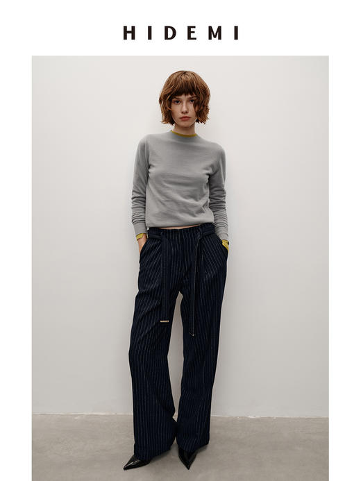 HIDEMI 进口美利奴羊毛柔软细腻纱线打底衫舒适叠穿圆领针织衫 商品图2