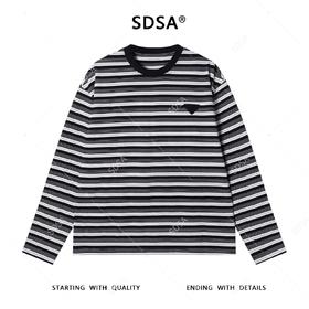 SDSA秋冬新款痞帅男装韩版街头撞色条纹倒三角圆领长袖T恤百搭