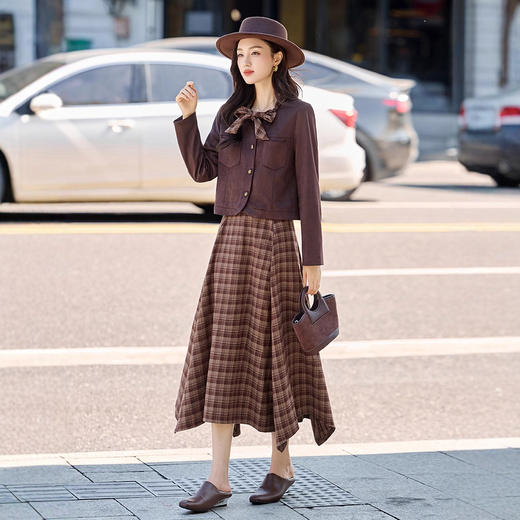 时尚覆古风格纹套装，洋气显瘦短外套半身裙两件套HR-CPYY8165 商品图1