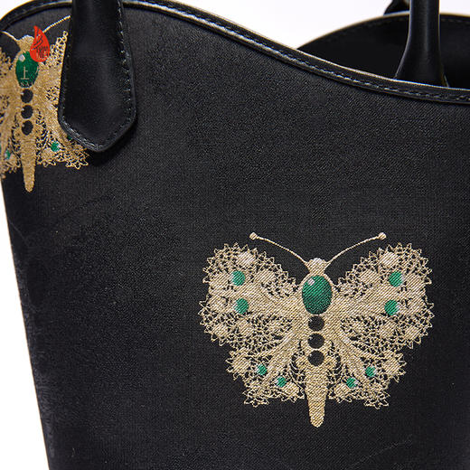 上久楷新中式国风宋锦腋下包 手提包 黑金蝴蝶BWS25A0201 商品图7