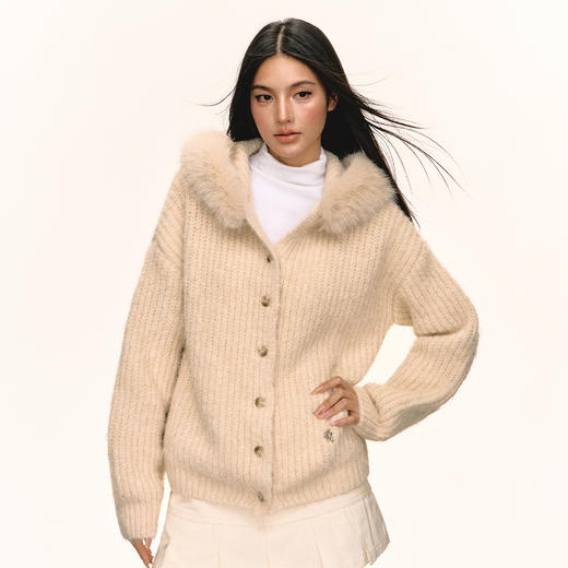 Ariseism 美式复古设计感毛毛帽子开衫毛衣外套女秋季新款 商品图0